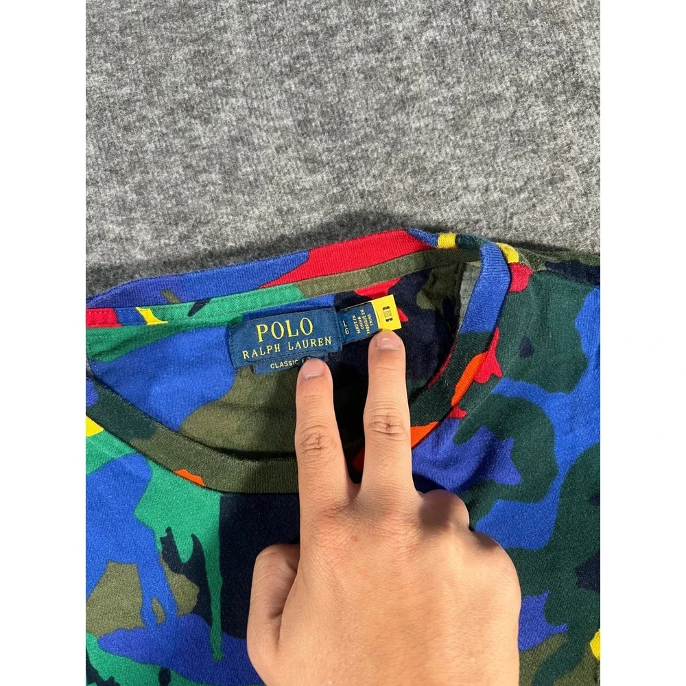 Polo Ralph Lauren Mens Large Multi Color Camo Big Pony Logo T-Shirt Classic Fit